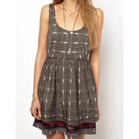 New Romantics X Free People Ikat Gray Plaid Skater Fit & Flare Casual Mini Dress - Picture 14 of 16